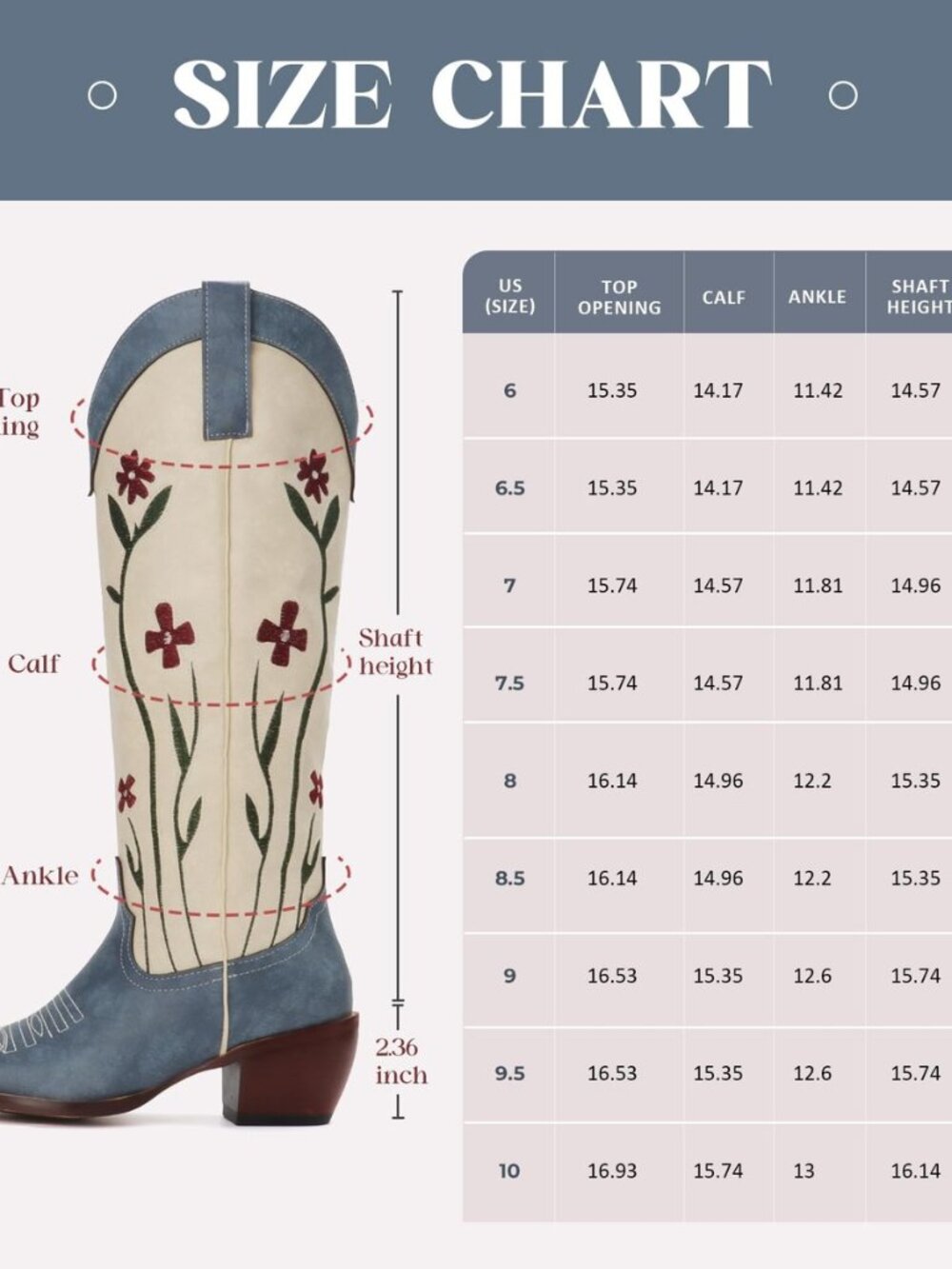 Women's Cowboy Boots Floral Embroidered Cowgirl Knee High Western Boots
